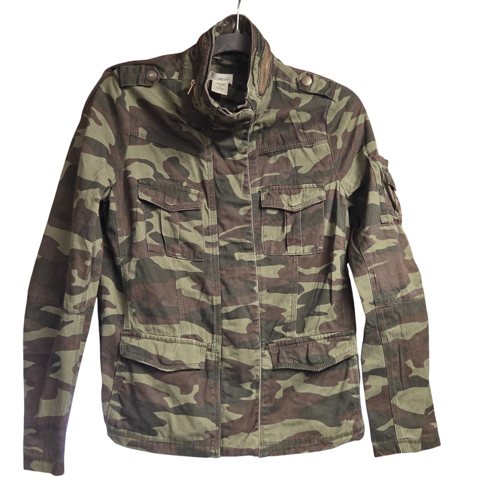 Wet Seal Camouflage Utility Military Jacket Size M Cotton‎ Canvas Woodland Camo